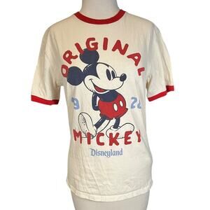 Vintage Disneyland Mickey Mouse Ringer Tee Small Red White 100% Cotton Disney